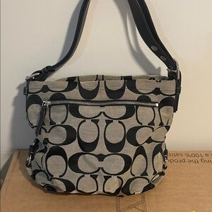 Coach Black and Cream Signature Shoulder Bag